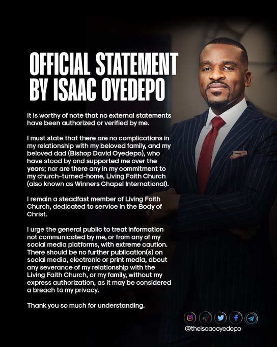 Isaac Oyedepo's resignation